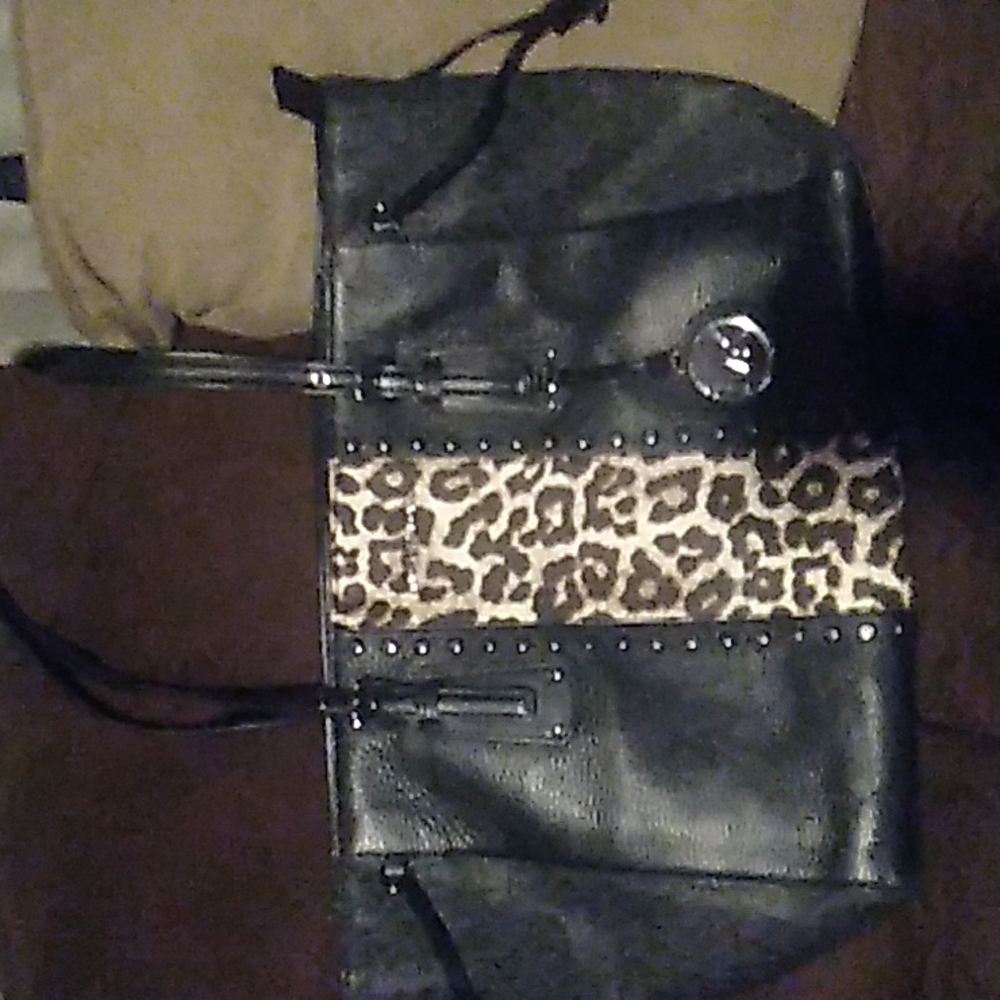 Michael Kors leopard print and black leather purse